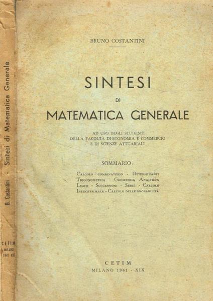 Sintesi di matematica generale - Bruno Costantini - copertina
