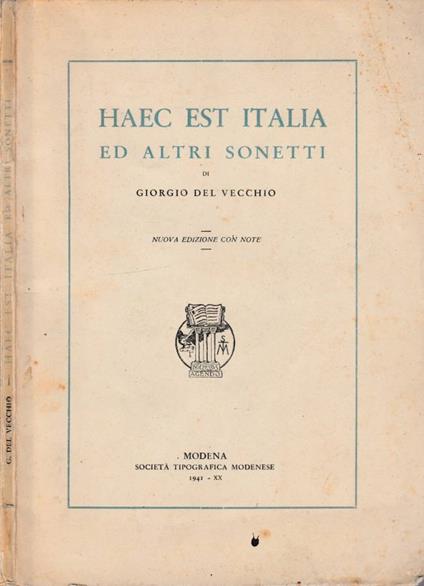 Haec est Italia - Giorgio Del Vecchio - copertina
