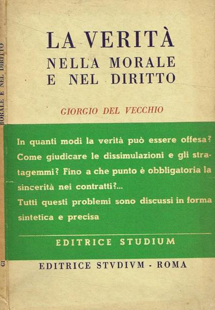 La verità nella morale nel diritto - Giorgio Del Vecchio - copertina