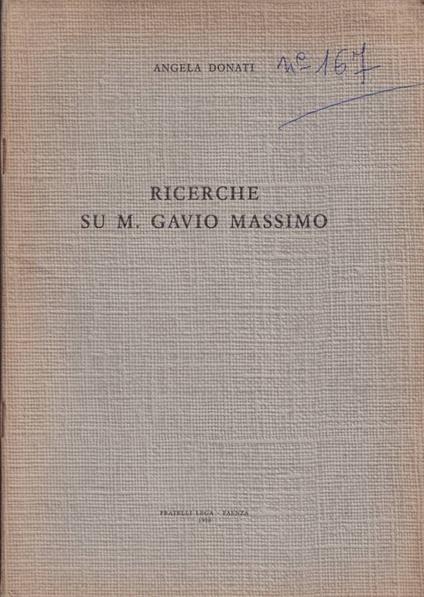 Ricerche su M. Gavio Massimo - Angela Donati - copertina