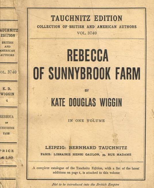 Rebecca of sunnybrook farm - Kate Douglas Wiggin - copertina