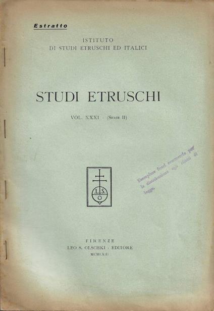 Studi Etruschi. Vol. XXXI - (Serie II) [Estratto] - Marcello Durante - copertina