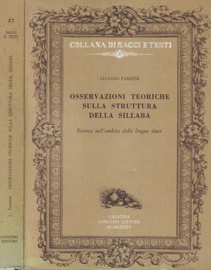 Osservazioni teoriche sulla struttura della sillaba - Luciano Farmini - copertina