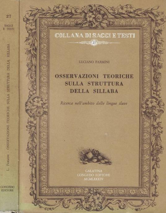 Osservazioni teoriche sulla struttura della sillaba - Luciano Farmini - copertina