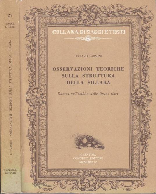 Osservazioni teoriche sulla struttura della sillaba - Luciano Farmini - copertina