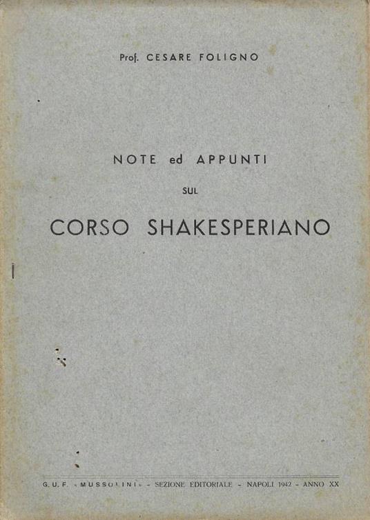 Note ed Appunti sul Corso Shakesperiano - Cesare Foligno - copertina