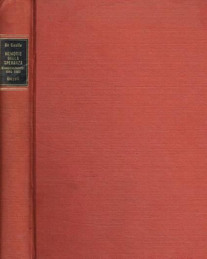 Memorie della speranza - Charles de Gaulle - copertina