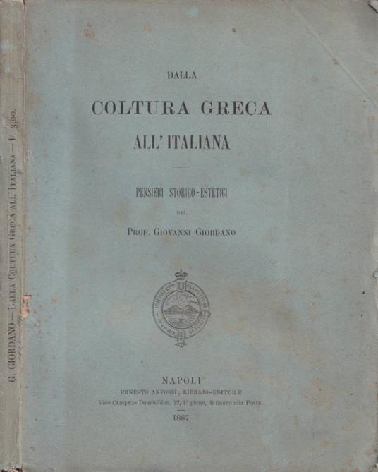 Dalla coltura greca all'italiana - Giovanni Giordano - copertina
