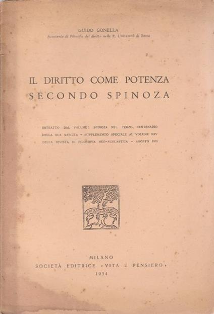 Il diritto come potenza secondo Spinoza - Guido Gonella - copertina