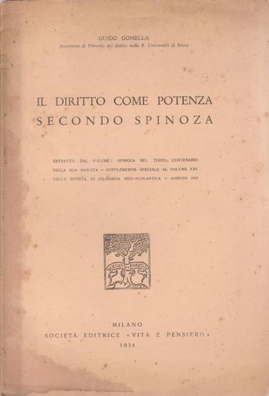 Il diritto come potenza secondo Spinoza - Guido Gonella - copertina