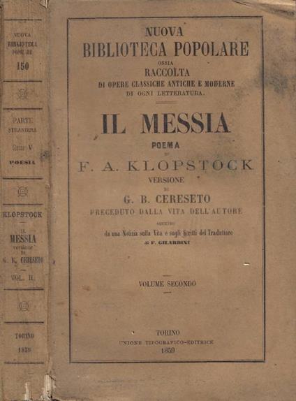 Il Messia. Poema. Vol. II - F. A. Klopstock - copertina