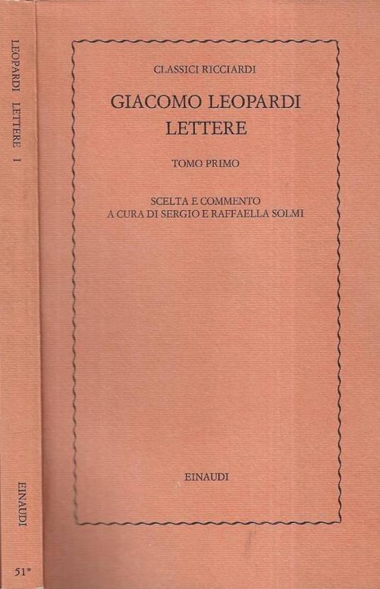 Lettere Tomo I - Giacomo Leopardi - copertina