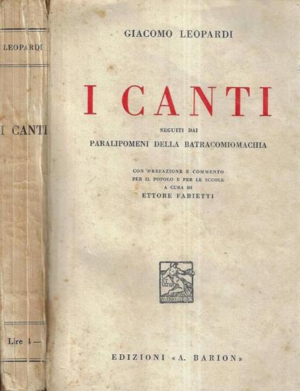 I canti - Giacomo Leopardi - copertina