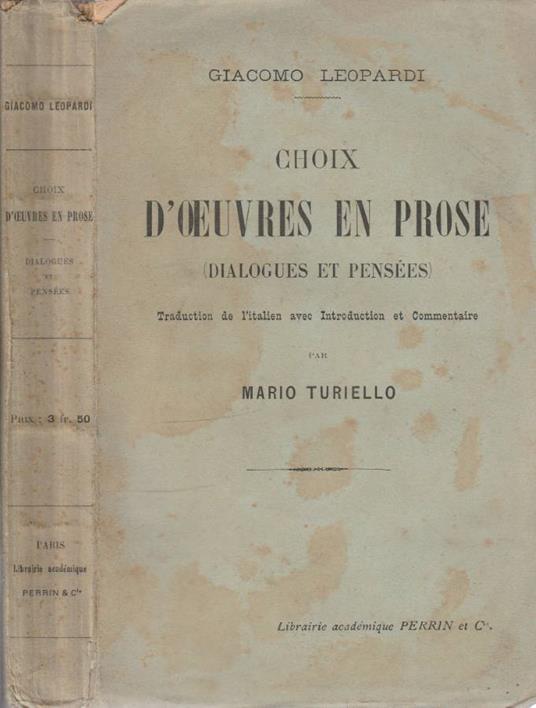 Choix d'oeuvres en prose - Giacomo Leopardi - copertina