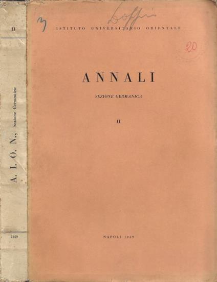A.I.O.N. - Annali dell'Istituto Universitario Orientale di Napoli. Sezione Germanica. Vol. II - Sergio Lupi - copertina