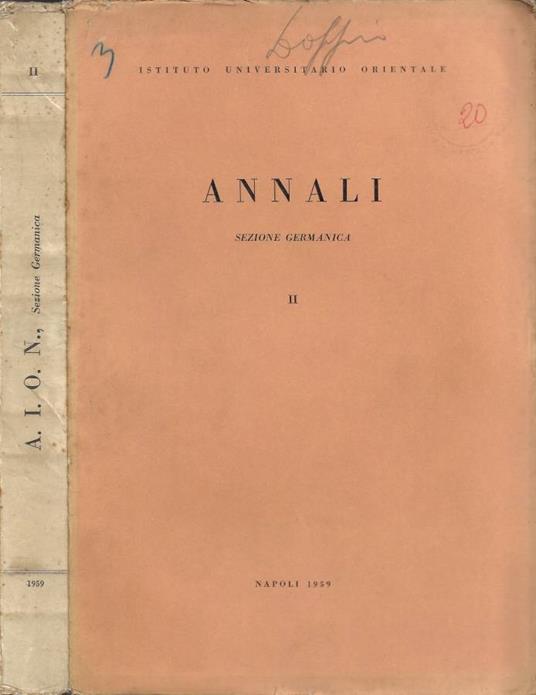 A.I.O.N. - Annali dell'Istituto Universitario Orientale di Napoli. Sezione Germanica. Vol. II - Sergio Lupi - copertina