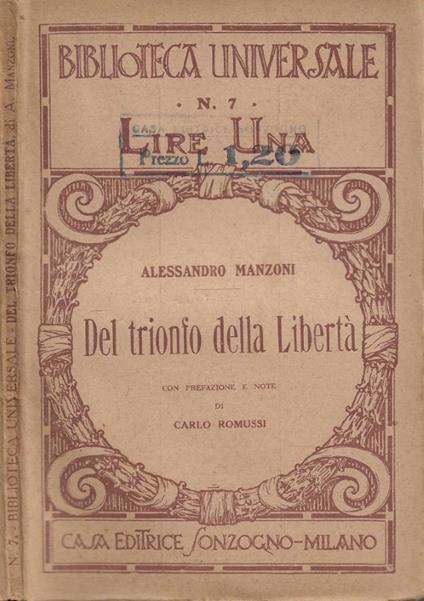 Del trionfo della Libertà - Alessandro Manzoni - copertina