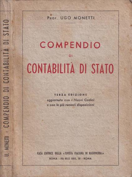 Compendio di contabilità di Stato - Ugo Monetti - copertina