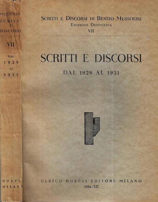 Scritti e discorsi dal 1929 al 1931 - Benito Mussolini - copertina