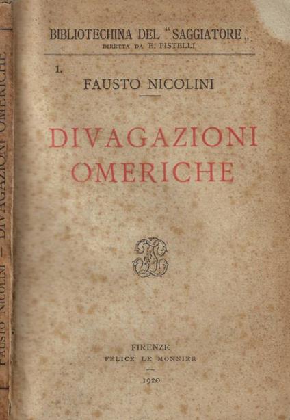 Divagazioni omeriche - Fausto Nicolini - copertina