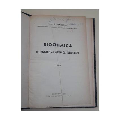 Biochimica Dell'Organismo Affetto Da Tubercolosi(1951) - B. G. Mariani - copertina