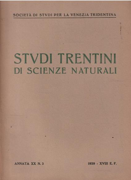 Studi Trentini di Scienze Naturali Annata Xx N. 3 - copertina