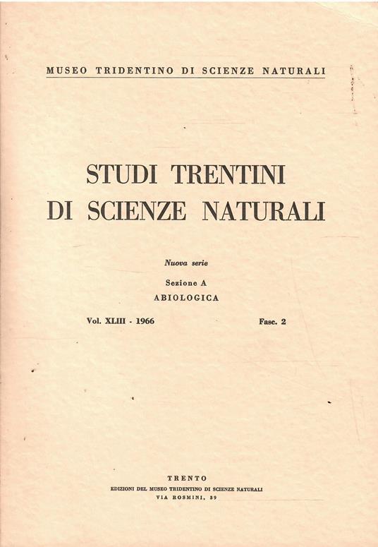 Studi Trentini di Scienze Naturali Vol. Xliii Fasc. 2 - copertina