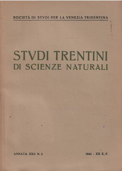 Studi Trentini di Scienze Naturali Annata Xxii N. 3 - copertina