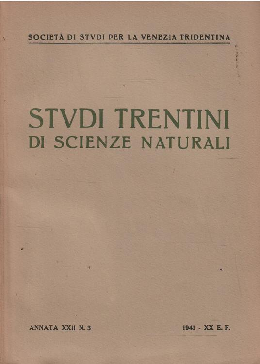 Studi Trentini di Scienze Naturali Annata Xxii N. 3 - copertina