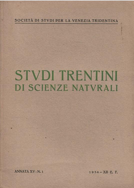 Studi Trentini di Scienze Naturali Annata Xxi N. 3 - copertina