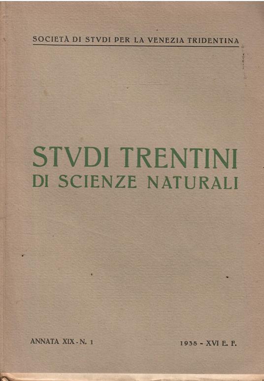 Studi Trentini di Scienze Naturali Annata Xv N. 1 - copertina