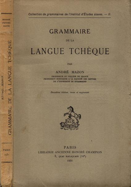 Grammaire de la langue Tchèque - copertina