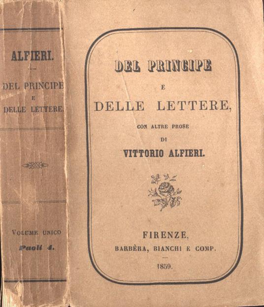 Del Principe e delle lettere - Vittorio Alfieri - copertina