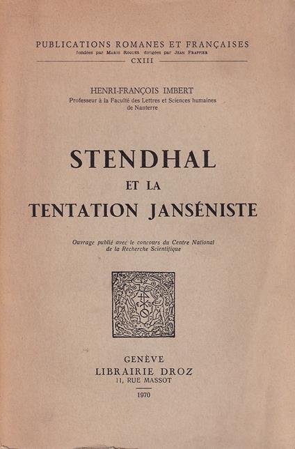 Stendhal et la tentation janséniste - copertina