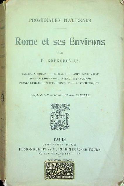 Rome et ses environs - Ferdinand Gregorovius - copertina