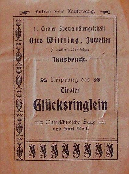 Ursprung des Tiroler Glücksringlein: Vaterländische Sage - Karl Wolf - copertina