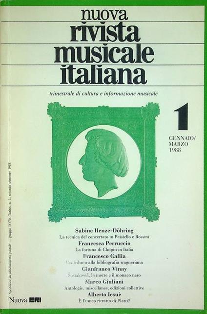 Nuova rivista musicale italiana: trimestrale di cultura e informazione musicale: 1 (gennaio/marzo 1988) - copertina