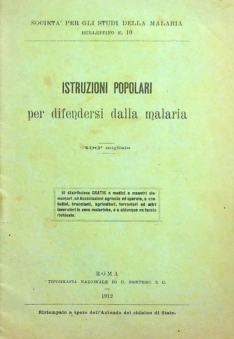 Istruzioni popolari per difendersi dalla malaria: (Società per gli studi della malaria)