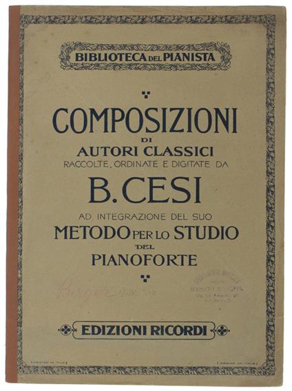 METODO PER LO STUDIO DEL PIANOFORTE. 12 studi delle Op. 12 e 23 di L. BERGER scelti e ordinati - Beniamino Cesi - copertina