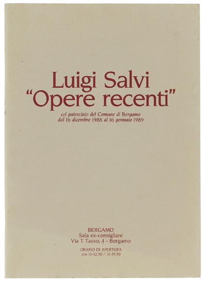 LUIGI SALVI "OPERE RECENTI" col patrocinio del Comune di Bergamo dal 16 dicembre 1988 al 16 gennaio 1989 - copertina
