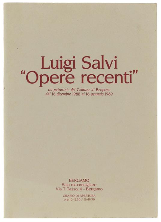 LUIGI SALVI "OPERE RECENTI" col patrocinio del Comune di Bergamo dal 16 dicembre 1988 al 16 gennaio 1989 - copertina
