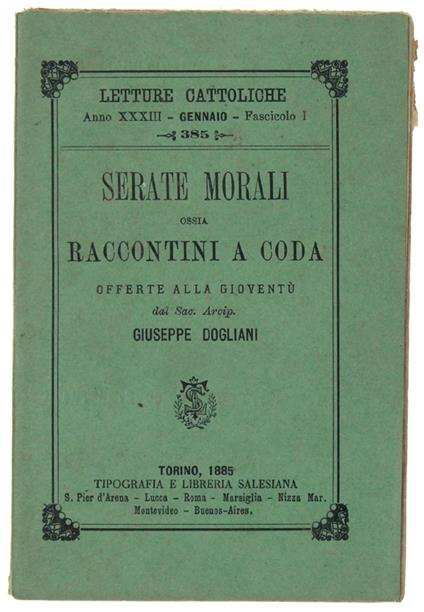 SERATE MORALI ossia RACCONTINI A CODA offerte alla gioventù - Dogliani Giuseppe - Giuseppe Bogliani - copertina