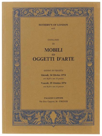 CATALOGO DI MOBILI ED OGGETTI D'ARTE - copertina