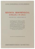 RIVISTA ROSMINIANA DI FILOSOFIA E DI CULTURA. Fasc. I/1999