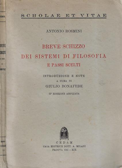 Breve schizzo dei sistemi di filosofia e passi scelti - Antonio Rosmini - copertina