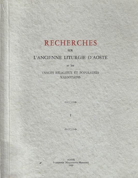 Recherches sur l'ancienne liturgie d'Aoste - copertina