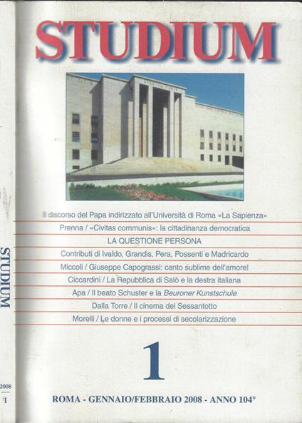 Studium n. 1 Anno 2008 - copertina