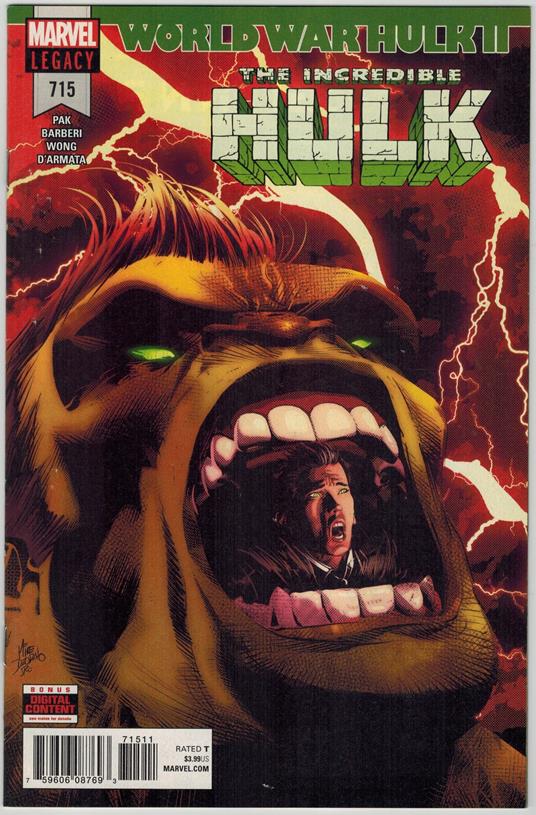 Incredible Hulk no. 715 Marvel Comics 2018 VF Mike Deodato - copertina