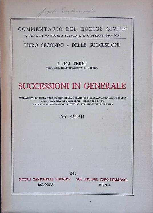 Commentario del Codice Civile. Successioni in generale Art. 456-511 - Luigi Ferri - copertina