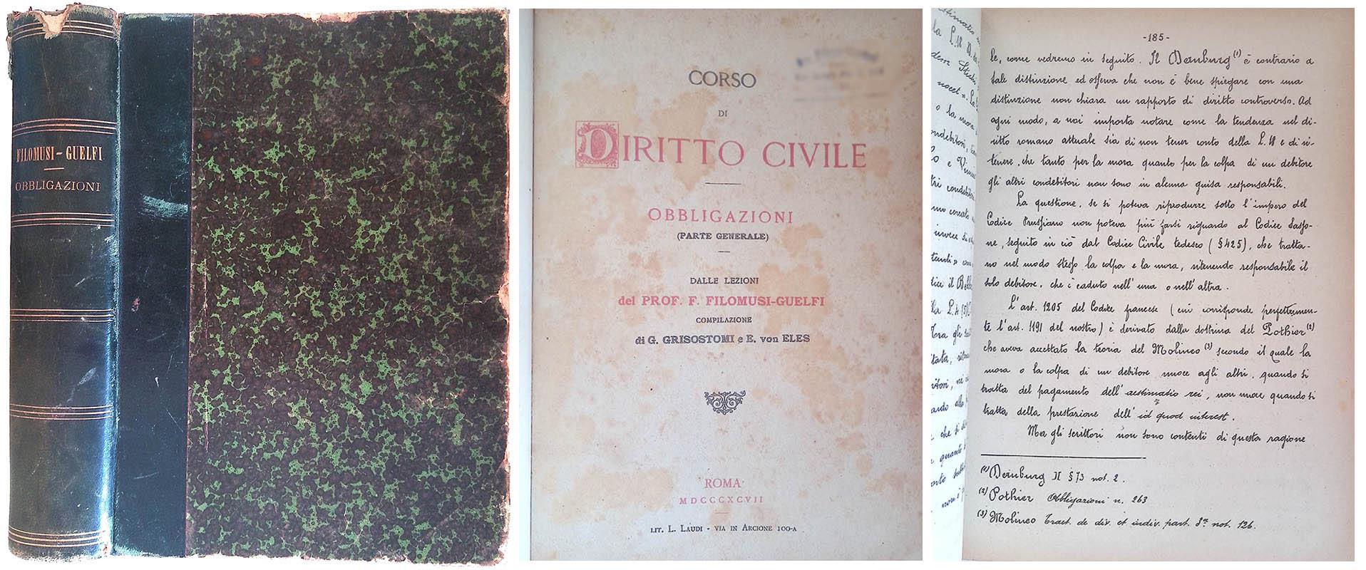 Corso di Diritto Civile - Obbligazioni Parte Generale. Dalle lezioni del Prof. F. Filomusi-Guelfi